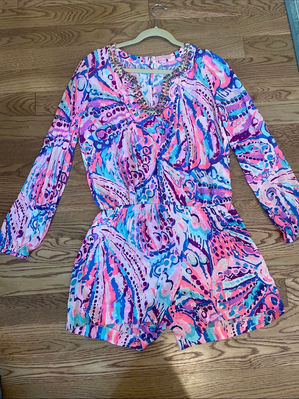 Lilly Pulitzer Pink Multi-Color Printed Long-Sleeve Romper